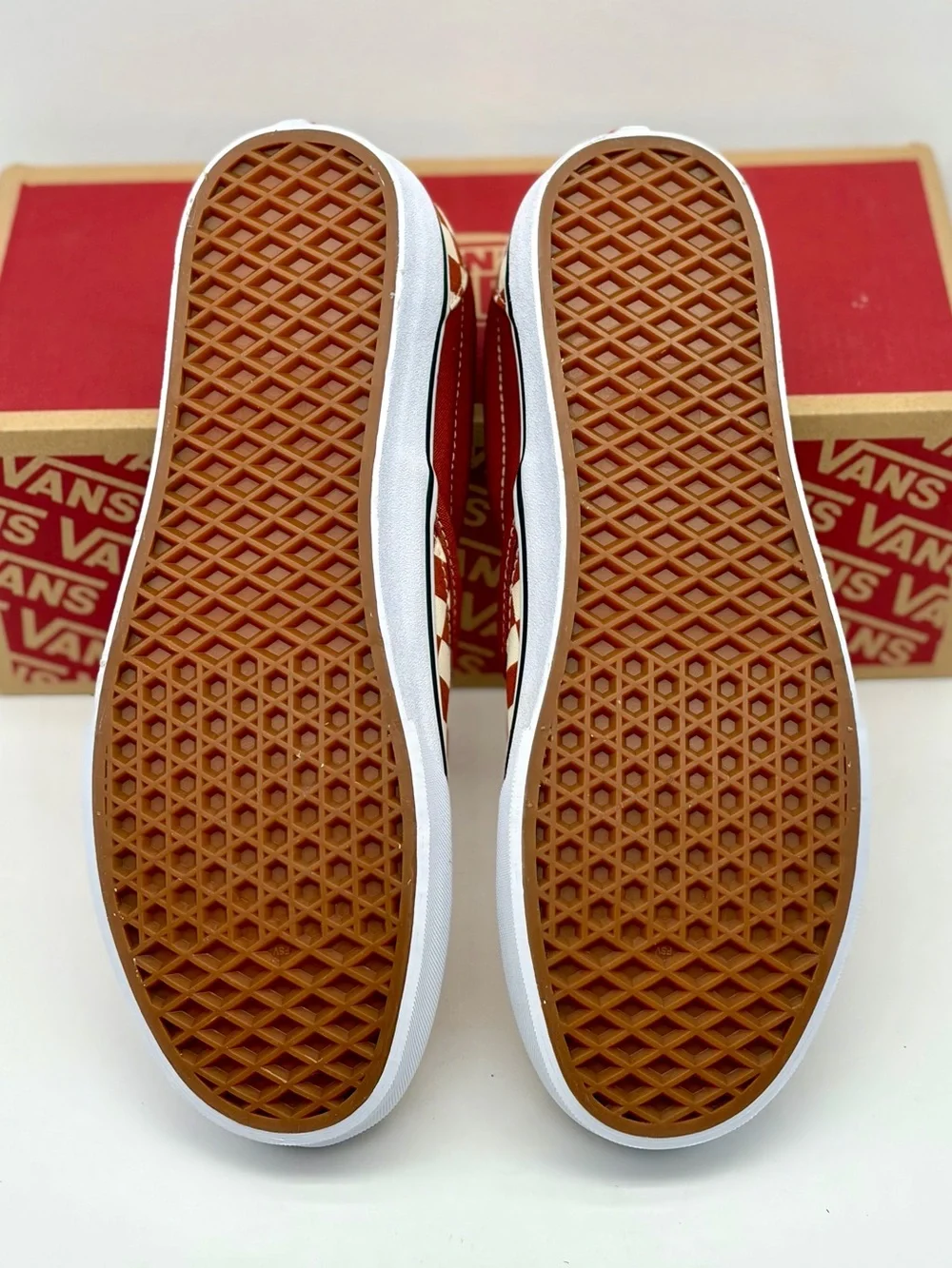 Vans Slip-On Checkerboard Sneakers - Rust & Cream Women’s 7